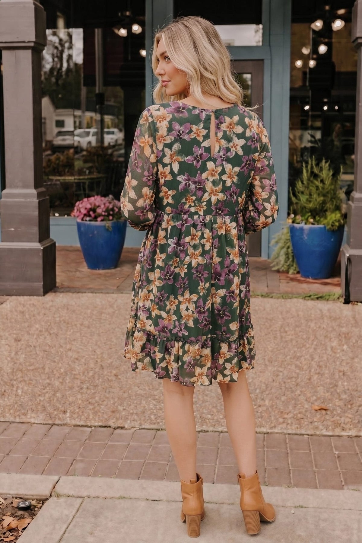 Forest Blooms Long Sleeve Mini Dress - Desert Sunday