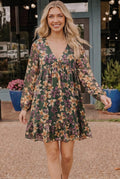 Forest Blooms Long Sleeve Mini Dress - Desert Sunday