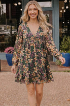 Forest Blooms Long Sleeve Mini Dress - Desert Sunday
