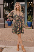 Forest Blooms Long Sleeve Mini Dress - Desert Sunday