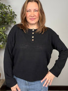 Get Organized Henley Knit Sweater in Black - Desert Sunday