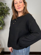 Get Organized Henley Knit Sweater in Black - Desert Sunday