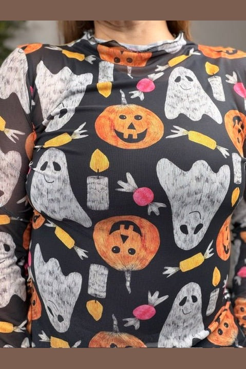 Ghostly Good Times Halloween Mesh Top - Desert Sunday