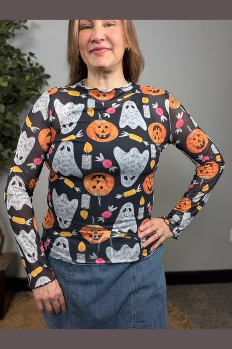 Ghostly Good Times Halloween Mesh Top - Desert Sunday