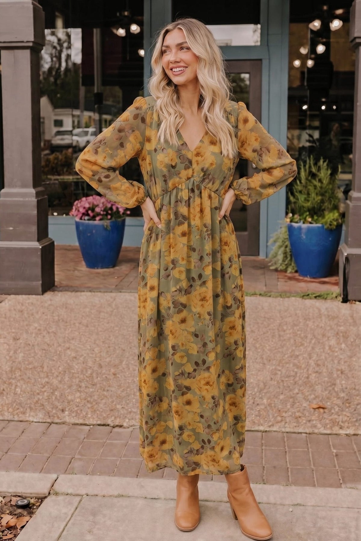 Golden Blooms Floral Maxi Dress - Desert Sunday