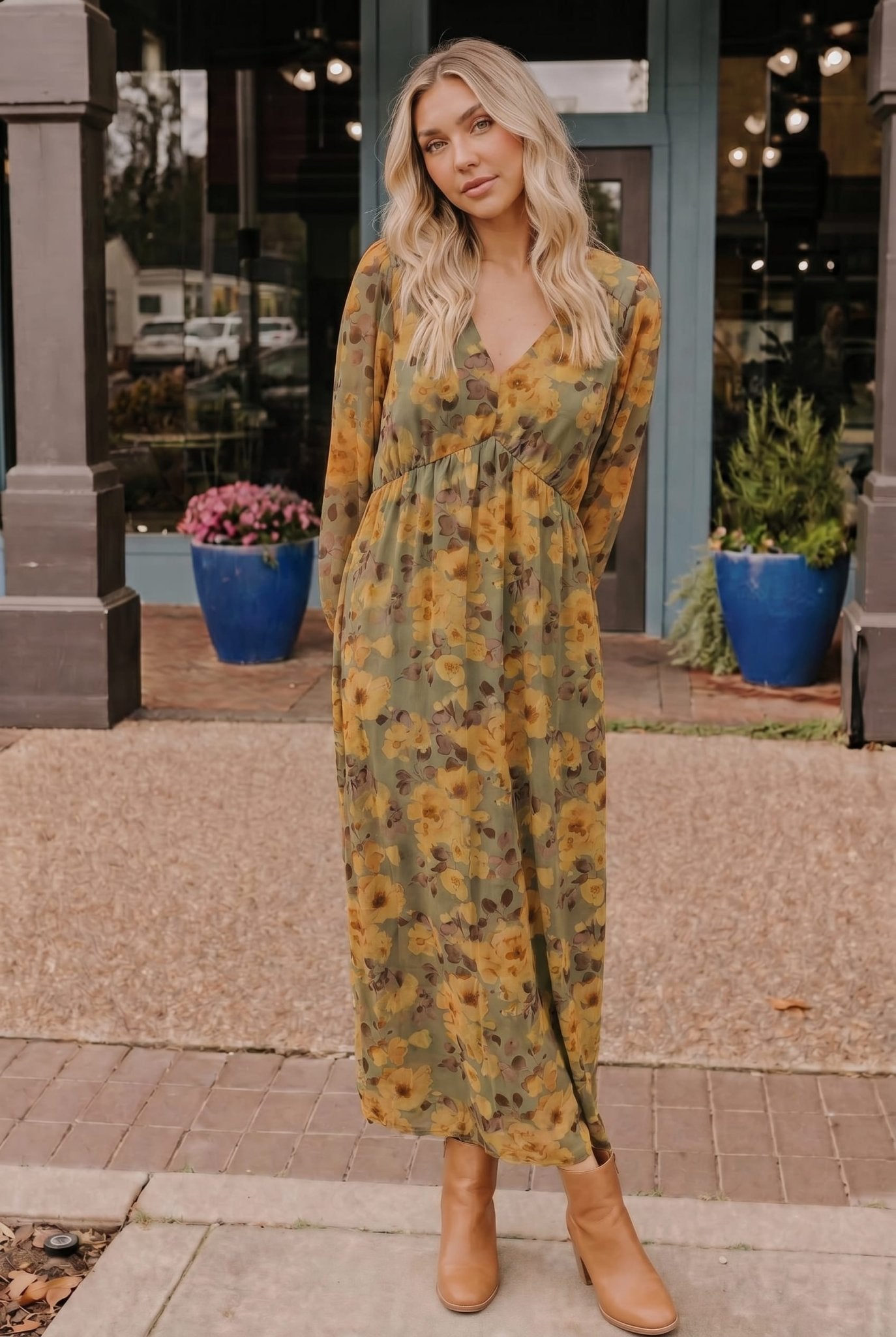 Golden Blooms Floral Maxi Dress - Desert Sunday