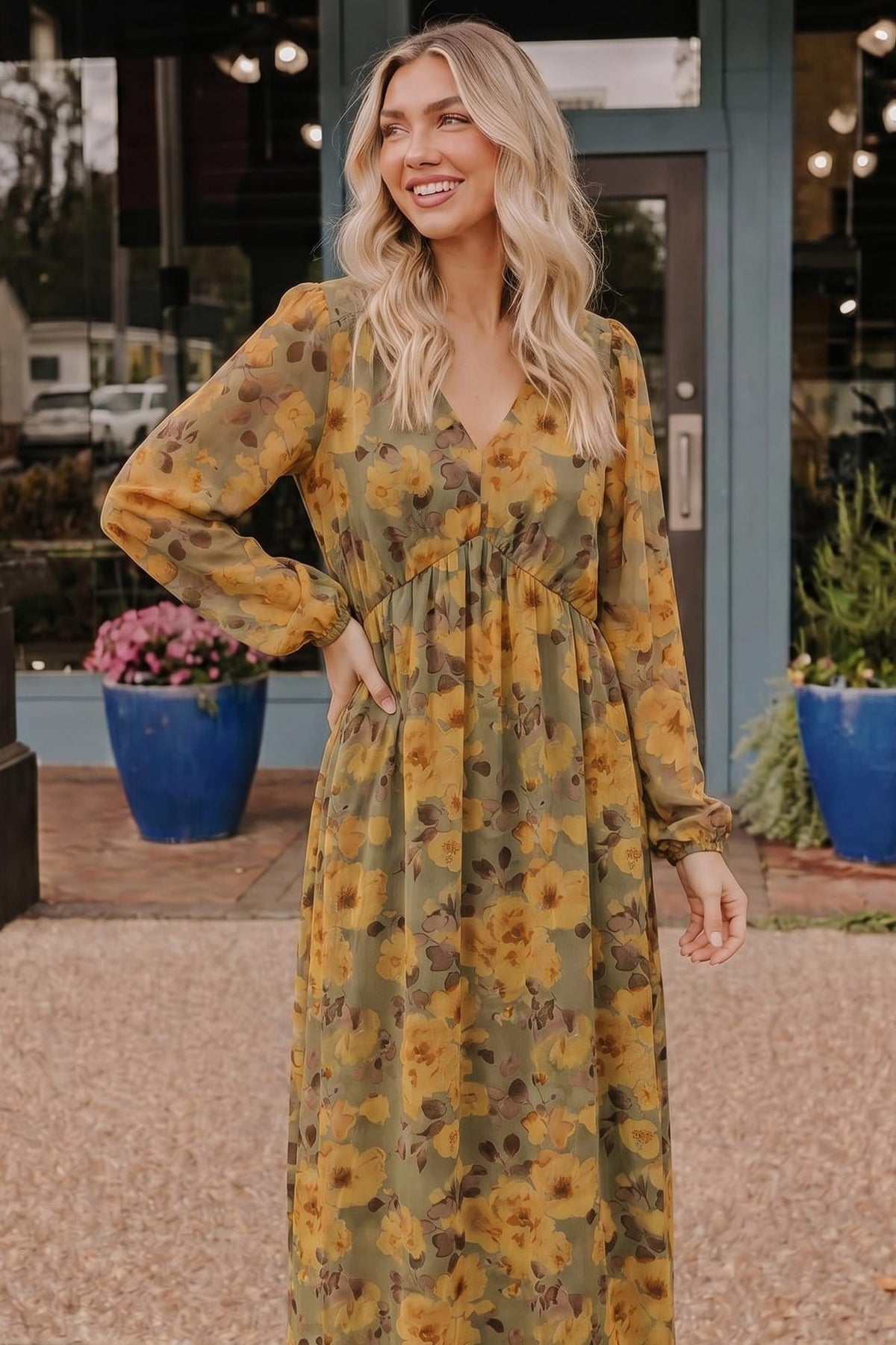 Golden Blooms Floral Maxi Dress - Desert Sunday