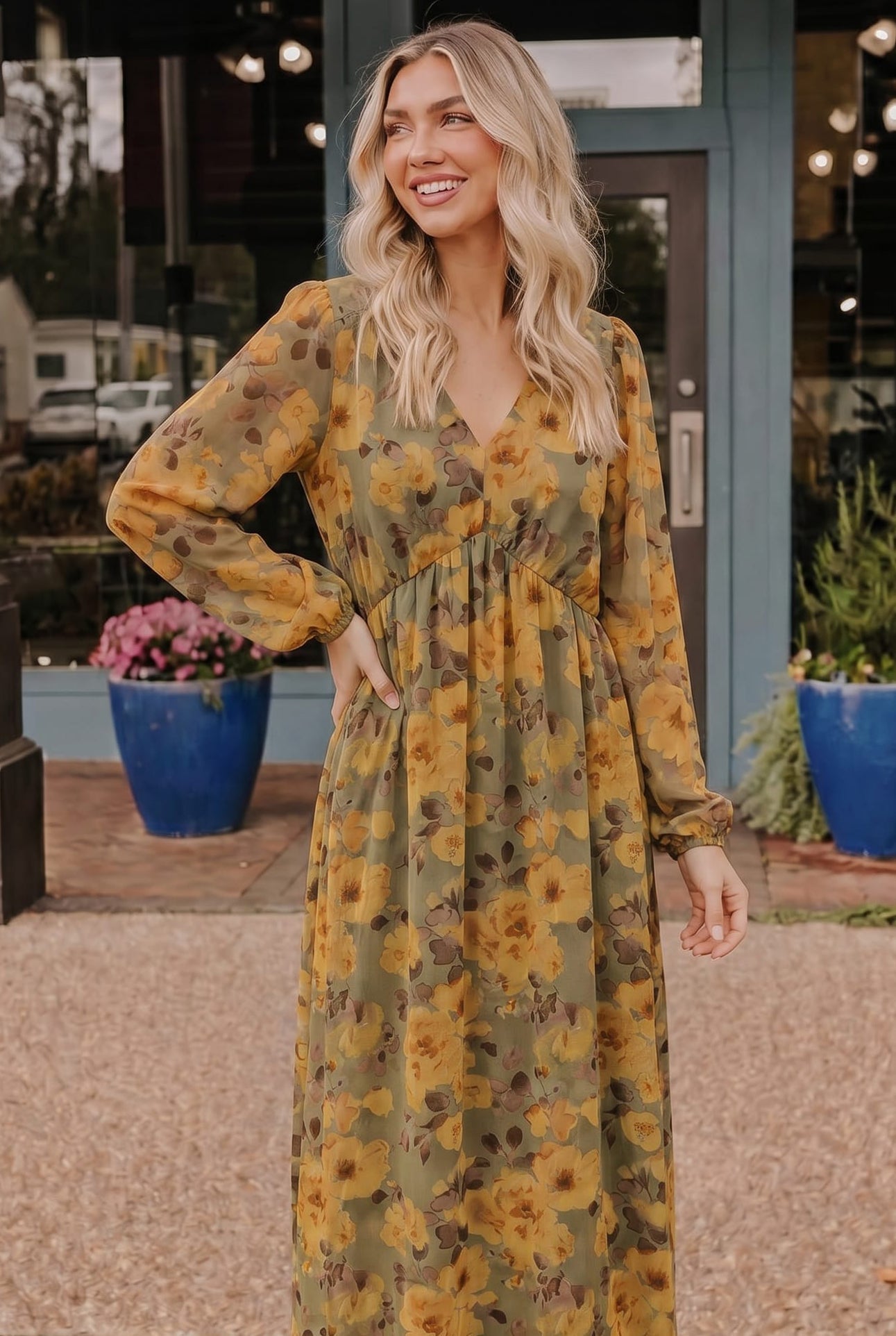 Golden Blooms Floral Maxi Dress - Desert Sunday