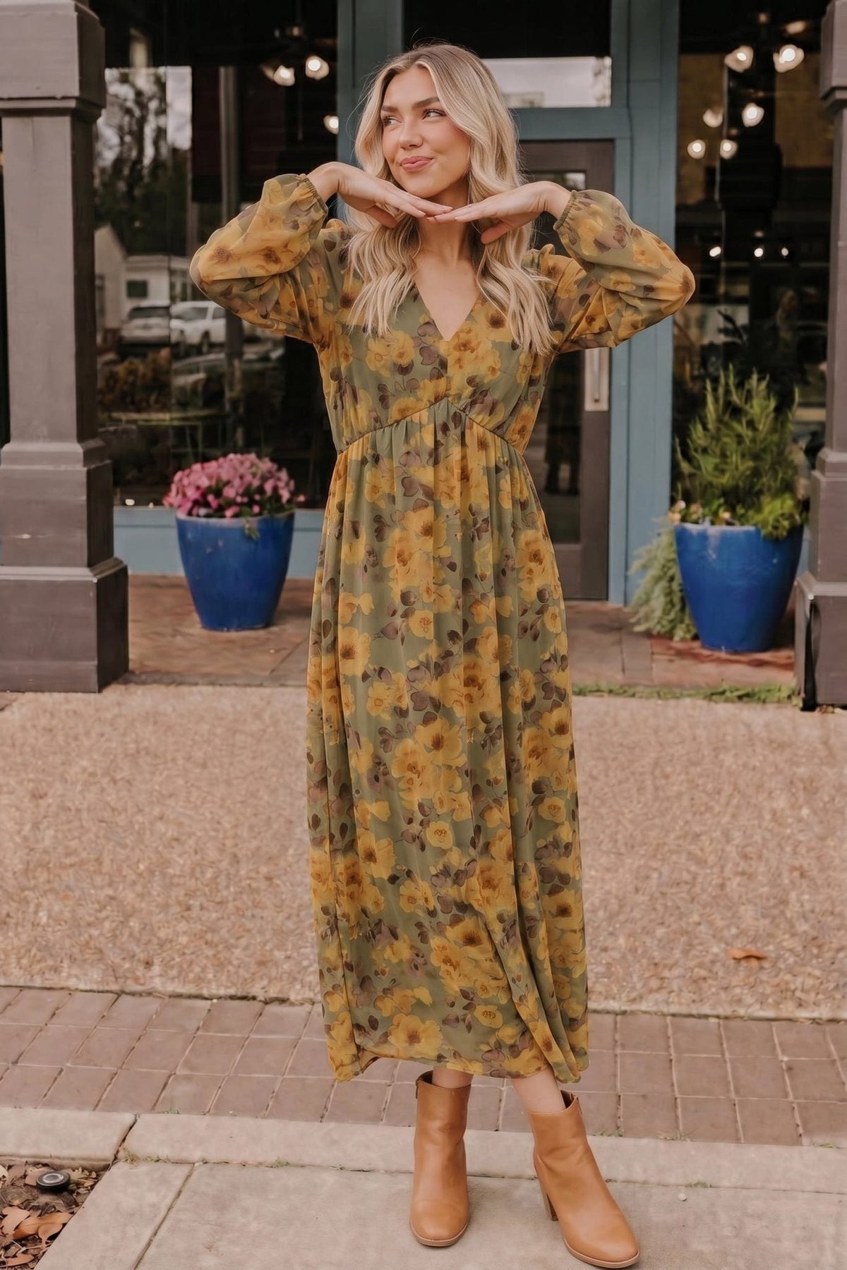 Golden Blooms Floral Maxi Dress - Desert Sunday