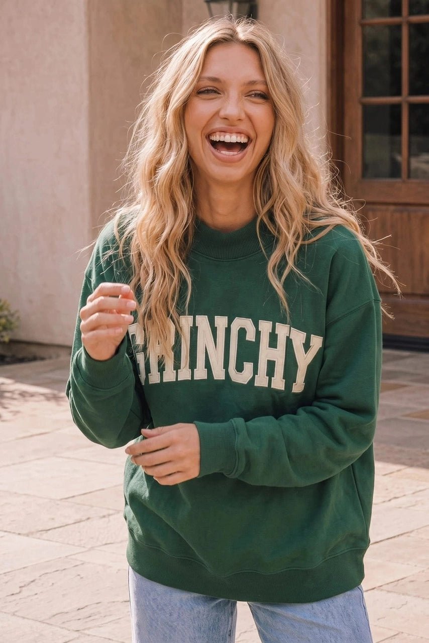 Grinchy Vibes Only Oversized Holiday Sweatshirt - Desert Sunday