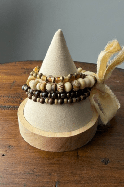 Handmade Tribal Agate, Wood, Brass & Citrine Bracelet Set – Set of 4 - Desert Sunday