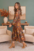 Harvest Bloom Tiered Midi Dress - Desert Sunday