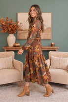 Harvest Bloom Tiered Midi Dress - Desert Sunday