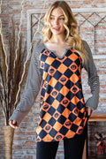 Heimish Full Size Checkered Contrast Striped Long Sleeve T-Shirt - Desert Sunday