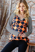 Heimish Full Size Checkered Contrast Striped Long Sleeve T-Shirt - Desert Sunday