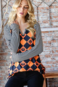 Heimish Full Size Checkered Contrast Striped Long Sleeve T-Shirt - Desert Sunday