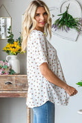 Heimish Full Size Crisscross Ditsy Floral Babydoll Top Plus Size - Desert Sunday