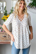 Heimish Full Size Crisscross Ditsy Floral Babydoll Top Plus Size - Desert Sunday
