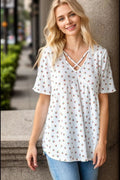 Heimish Full Size Crisscross Ditsy Floral Babydoll Top Plus Size - Desert Sunday
