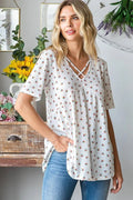 Heimish Full Size Crisscross Ditsy Floral Babydoll Top Plus Size - Desert Sunday
