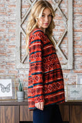 Heimish Full Size Geometric Button Detail Long Sleeve Babydoll Top - Desert Sunday