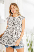 Heimish Full Size Tiered Ruffled Animal Print Round Neck Blouse Plus Size - Desert Sunday