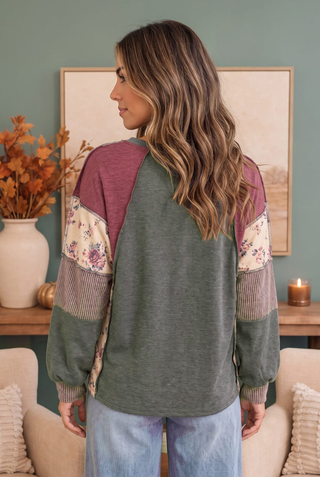 Home for the Holidays Patchwork Floral Raglan - Desert Sunday
