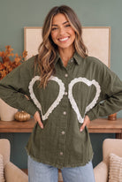 I Heart You Lace Applique Corduroy Shacket - Desert Sunday