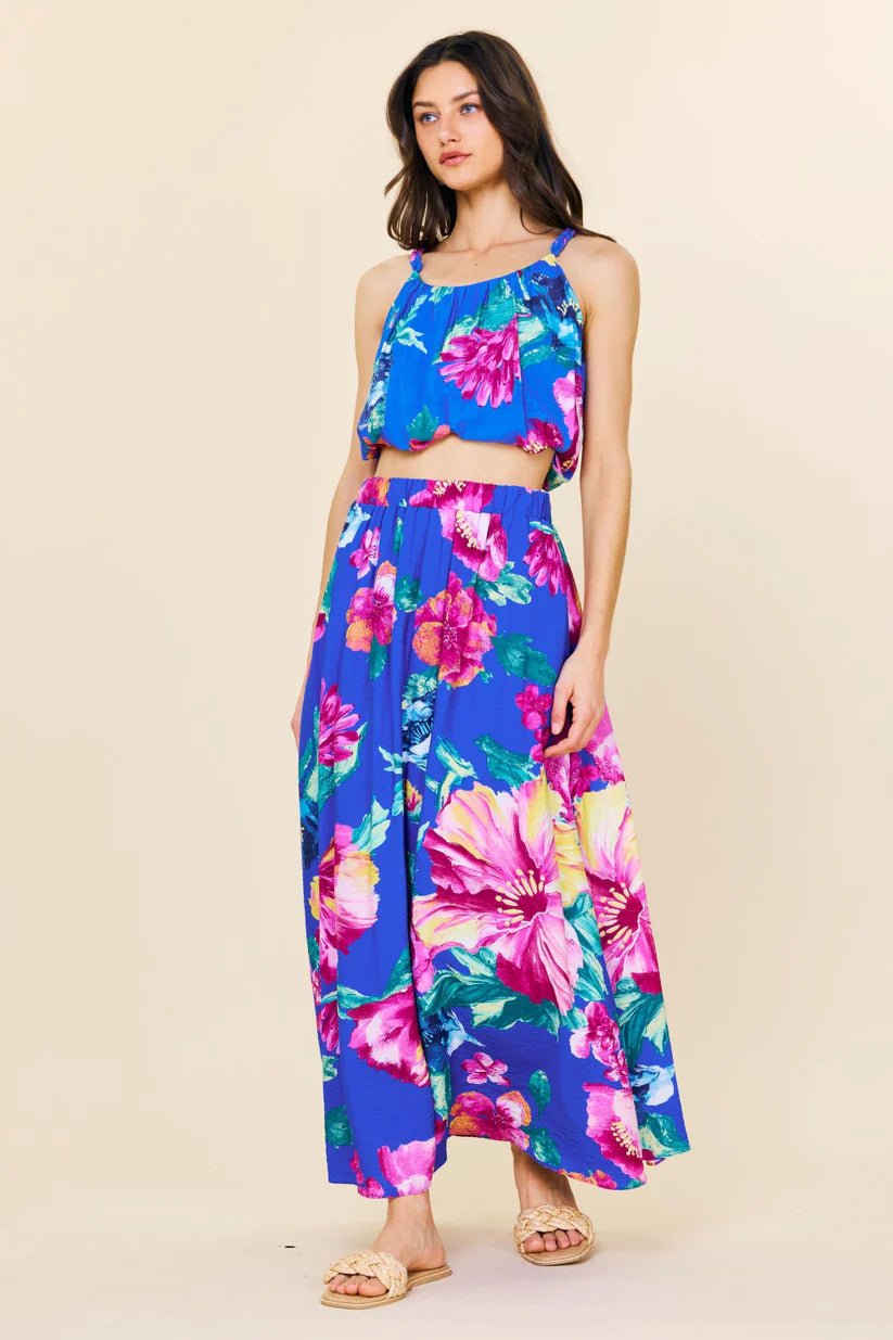 Island Bloom Maxi Skirt in Blue - Desert Sunday