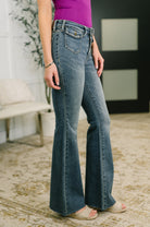 Jackie Mid Rise Flare Jean with Front Flap Pockets - Desert Sunday