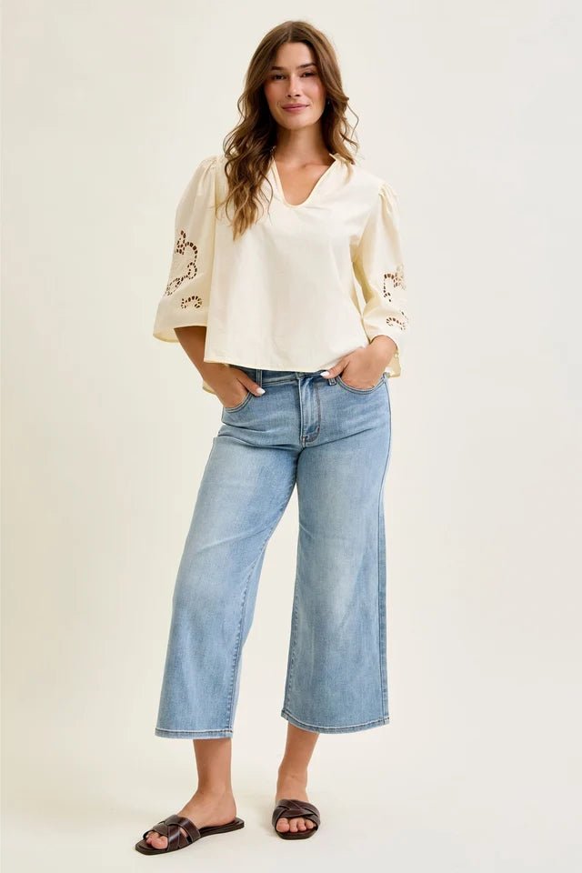 Judy Blue Easy Days Wide Leg Crop Jeans - Desert Sunday