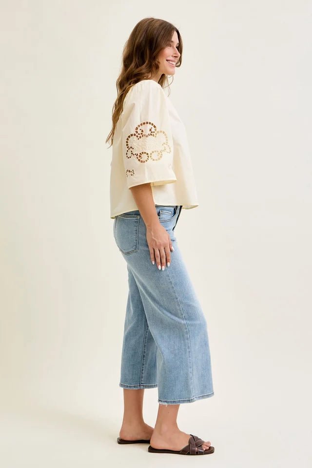 Judy Blue Easy Days Wide Leg Crop Jeans - Desert Sunday