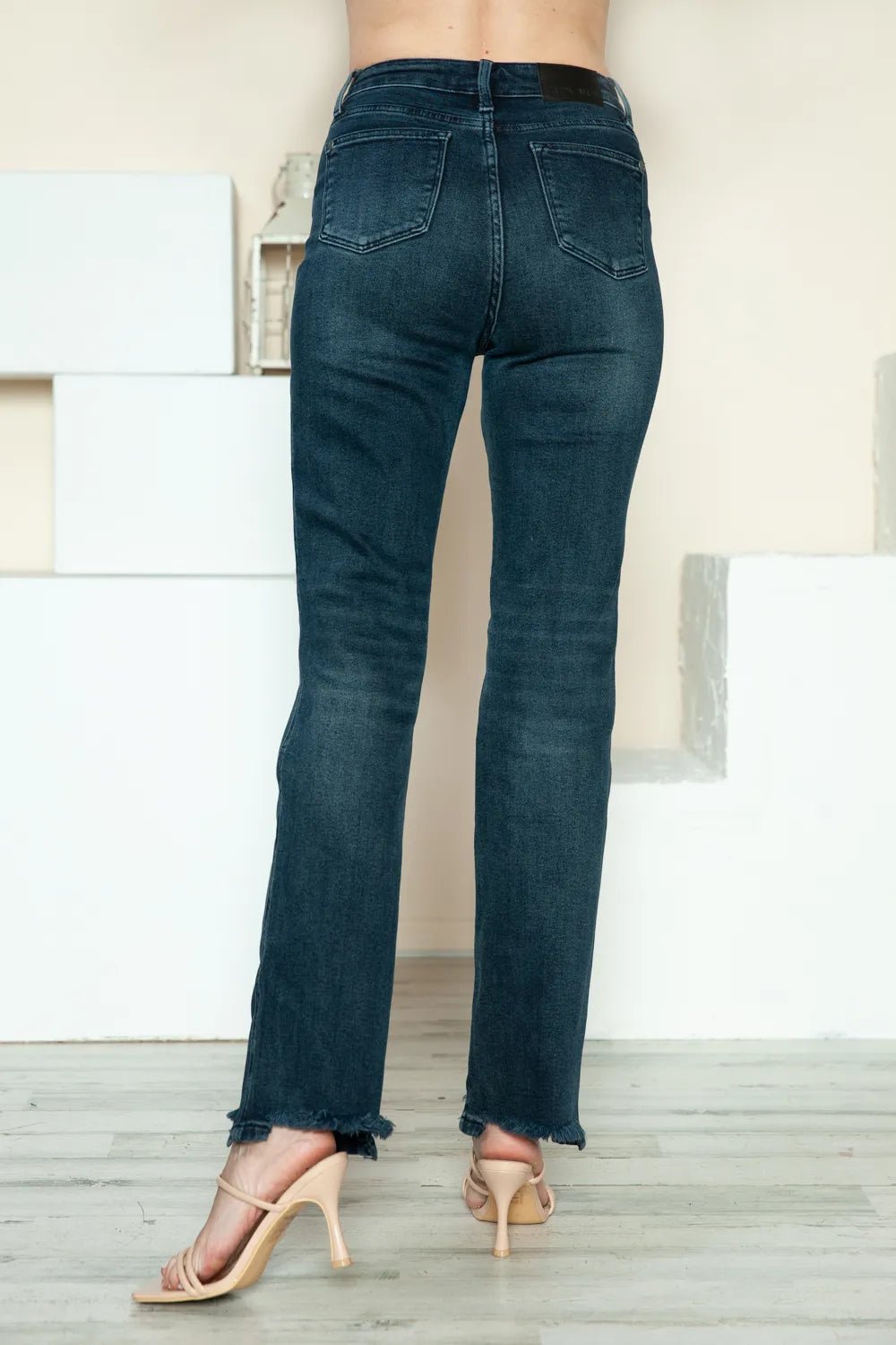 Judy Blue Full Size Button Fly Hem Destroy Straight Jeans - Desert Sunday