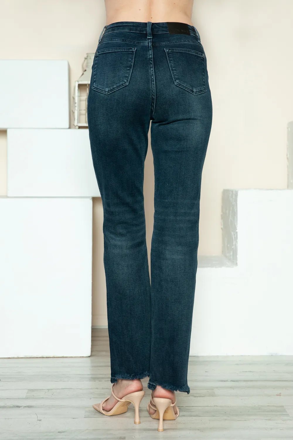 Judy Blue Full Size Button Fly Hem Destroy Straight Jeans - Desert Sunday