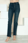 Judy Blue Full Size Button Fly Hem Destroy Straight Jeans - Desert Sunday