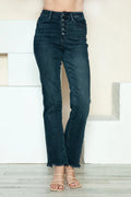 Judy Blue Full Size Button Fly Hem Destroy Straight Jeans - Desert Sunday