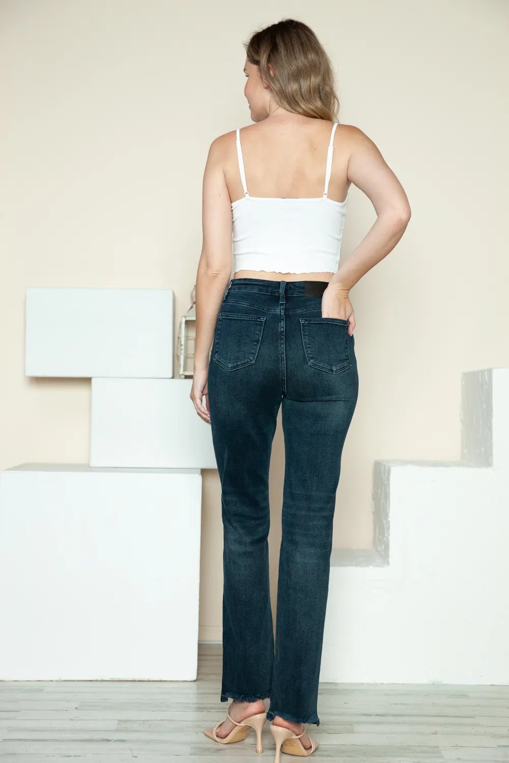 Judy Blue Full Size Button Fly Hem Destroy Straight Jeans - Desert Sunday