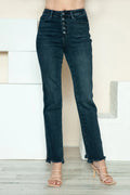 Judy Blue Full Size Button Fly Hem Destroy Straight Jeans - Desert Sunday