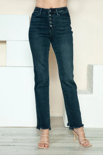 Judy Blue Full Size Button Fly Hem Destroy Straight Jeans - Desert Sunday