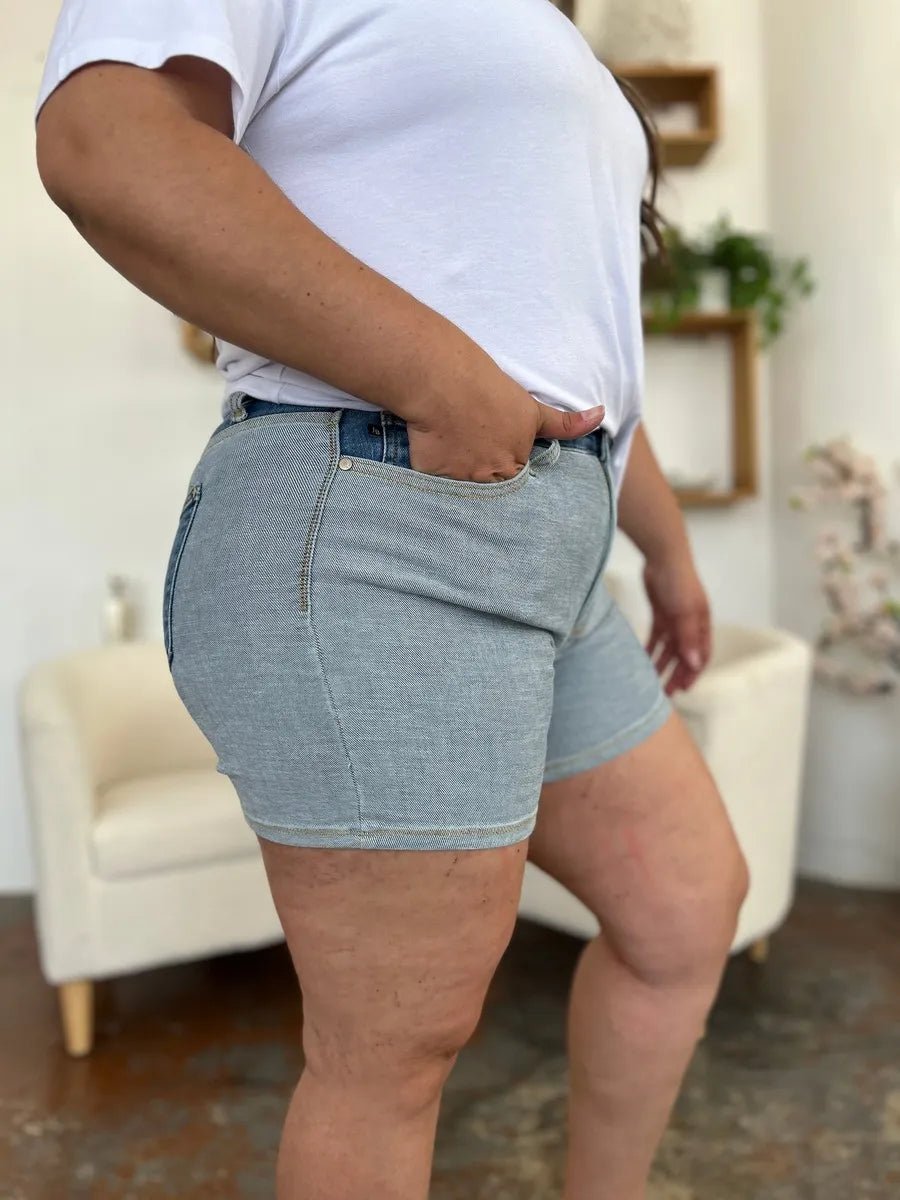 Judy Blue Full Size Color Block Denim Shorts - Desert Sunday