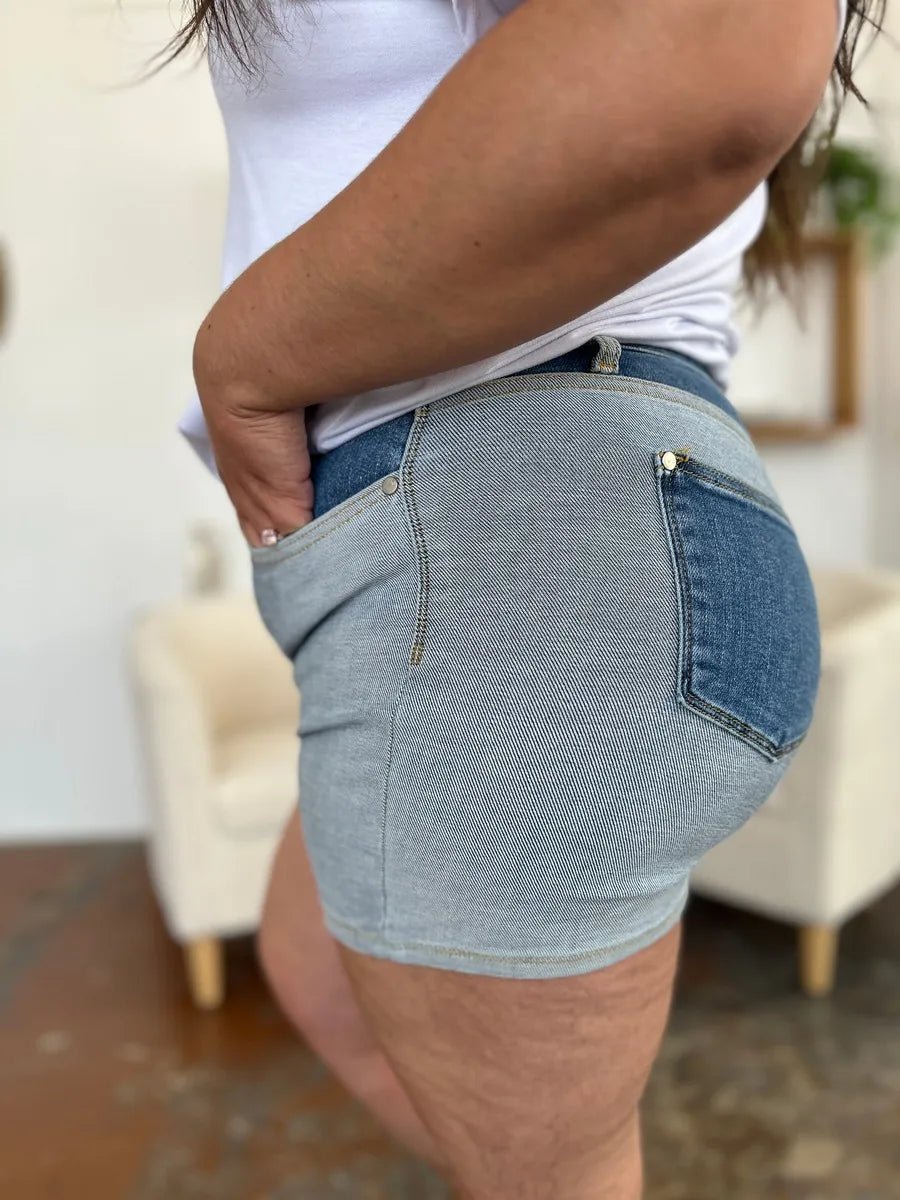 Judy Blue Full Size Color Block Denim Shorts - Desert Sunday