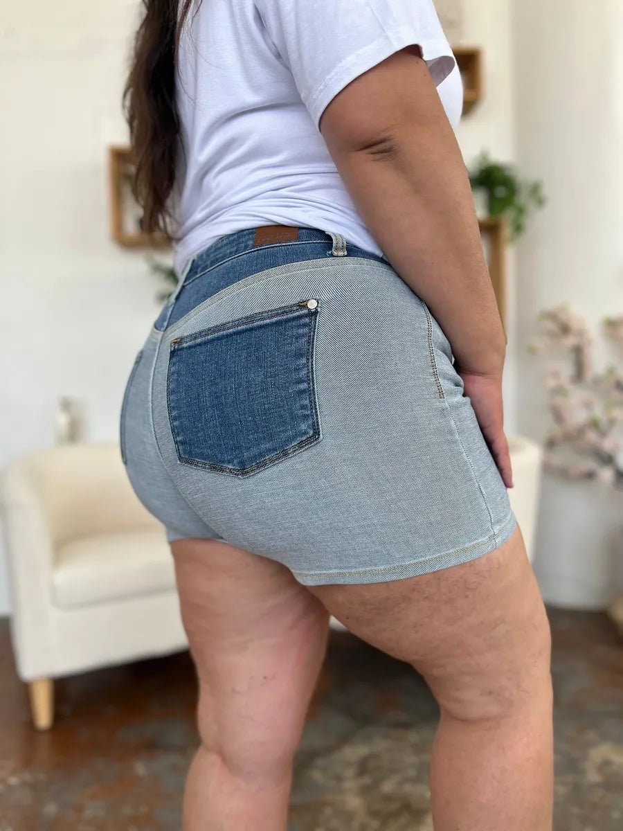 Judy Blue Full Size Color Block Denim Shorts - Desert Sunday