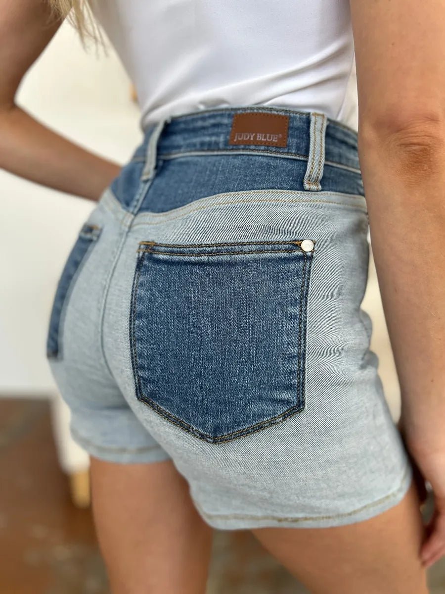 Judy Blue Full Size Color Block Denim Shorts - Desert Sunday