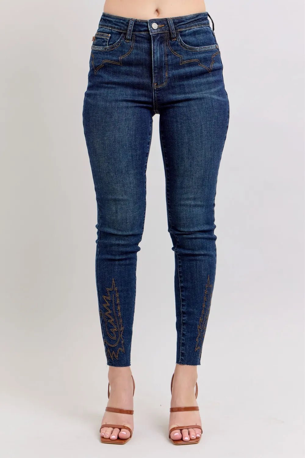 Judy Blue Full Size Embroidered High Rise Skinny Jeans Plus Size - Desert Sunday