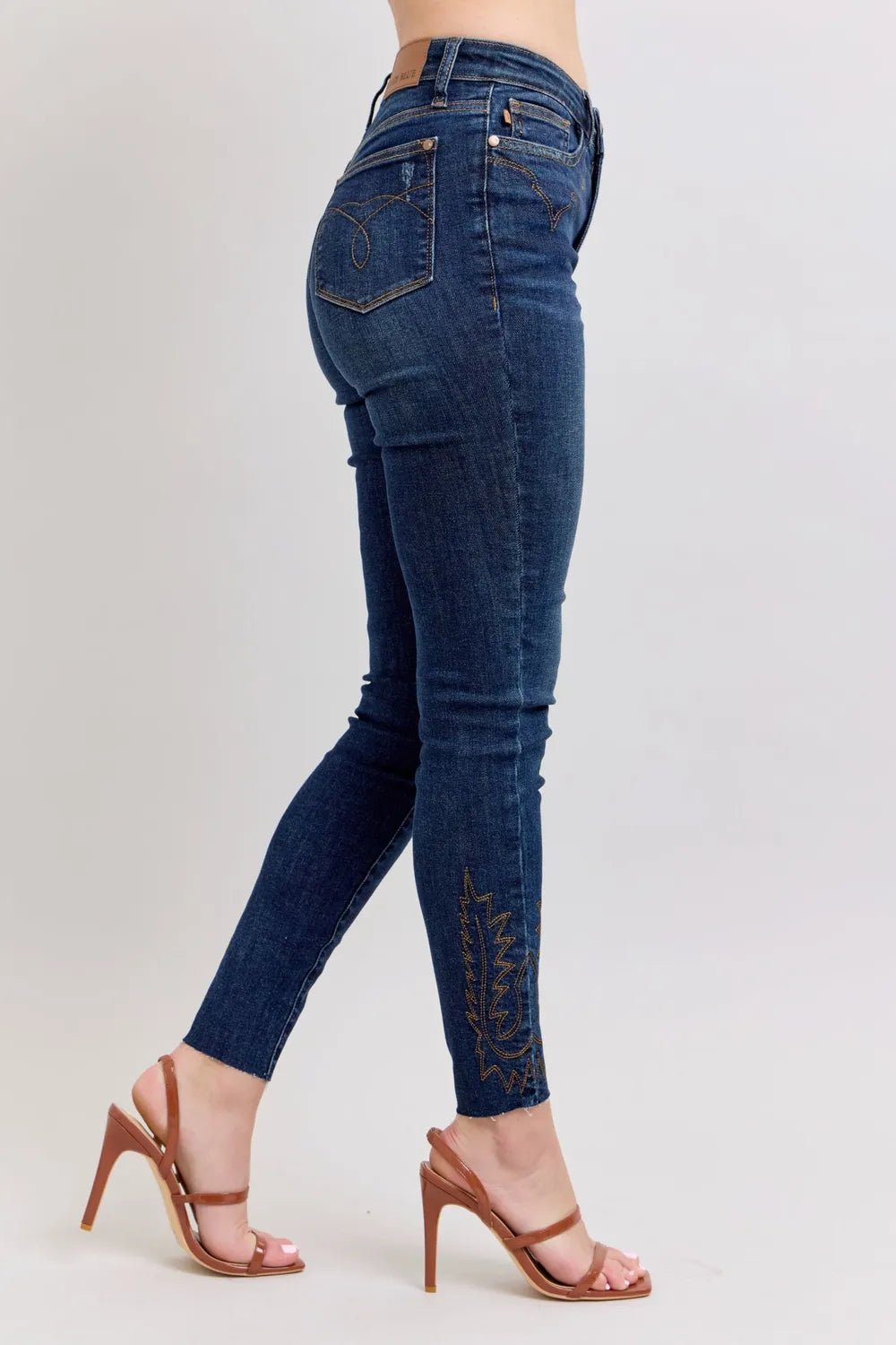 Judy Blue Full Size Embroidered High Rise Skinny Jeans Plus Size - Desert Sunday