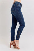 Judy Blue Full Size Embroidered High Rise Skinny Jeans Plus Size - Desert Sunday