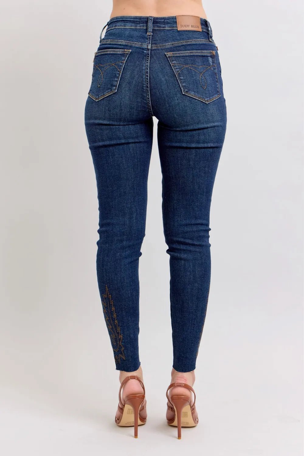 Judy Blue Full Size Embroidered High Rise Skinny Jeans Plus Size - Desert Sunday