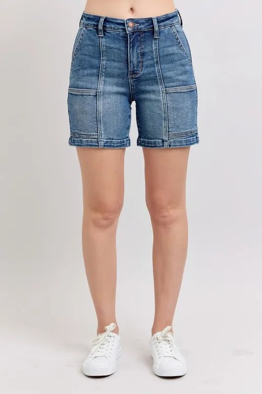 Judy Blue Full Size High Rise Denim Shorts Plus Size - Desert Sunday