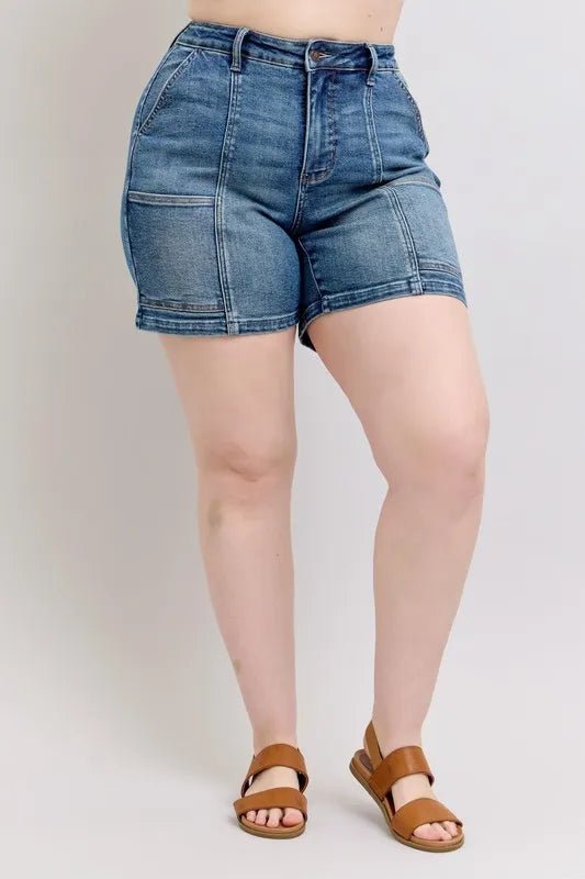 Judy Blue Full Size High Rise Denim Shorts Plus Size - Desert Sunday