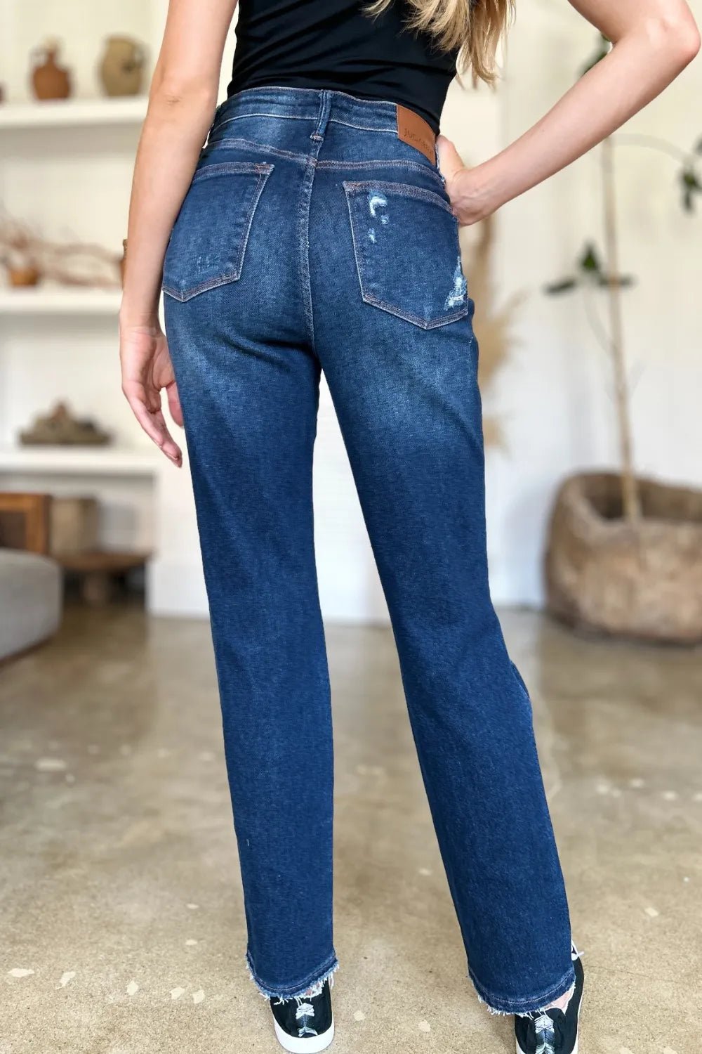 Judy Blue Full Size High Waist Rigid Magic Heavy Destroy Straight Jeans - Desert Sunday